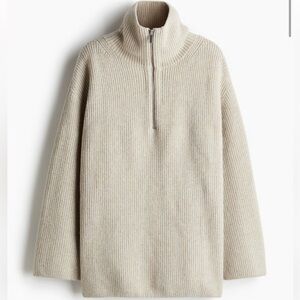 H&M Beige Half-Zip Turtleneck Sweater
